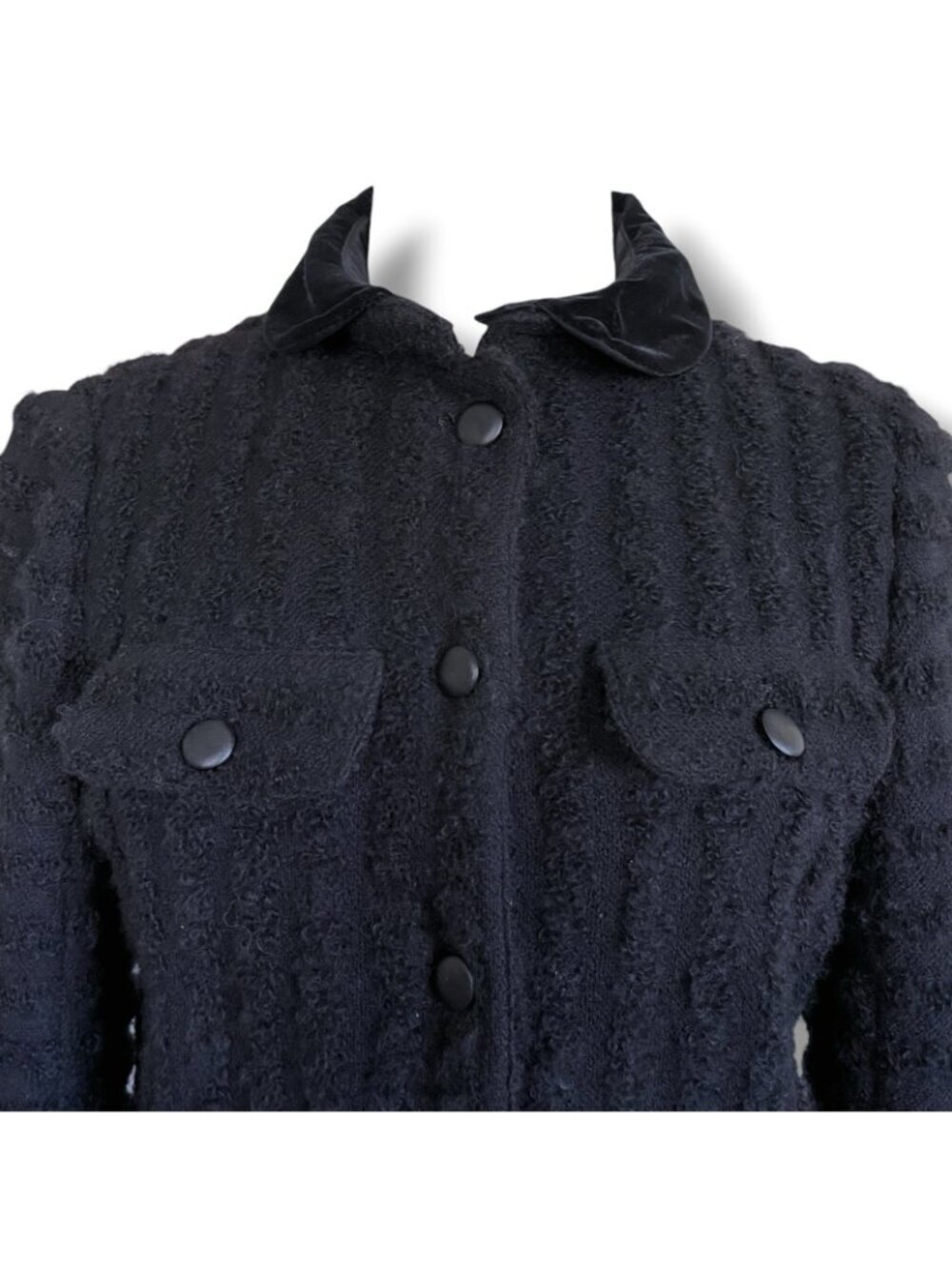 Vintage 1970s Courreges Paris Jacket Size C US Medium Large Black Boucle Wool - Picture 5 of 13